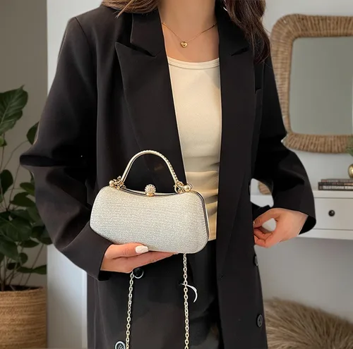 Vista 2 de Bolso de mano con diamantes de imitación para mujer Bolso cruzado convertible de noche y fiesta Citas de graduación de boda