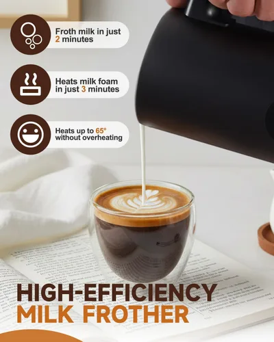 Vista 4 de Espumador de leche eléctrico, espumador de leche automático 4 en 1 y vaporizador de 11.8 onzas, máquina de espuma fría y caliente, calentador