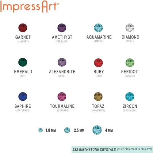 Vista 2 de ImpressArt - Paquete de cristales mezclados de color piedra natal, recambios de cristal Incluye 432 cristales: 12 colores en 3 tamaños