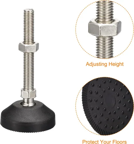 Vista 3 de uxcell Niveladores de muebles, 4 pies de nivelación universales de nailon M10x80x50mm, patas de mesa giratorias ajustables para muebles, máquinas