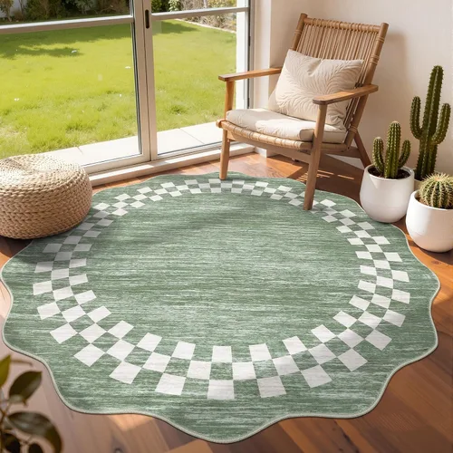 Vista 12 de GarveeHome Alfombra lavable de 5 x 7 pies para sala de estar, alfombra Beige festoneado