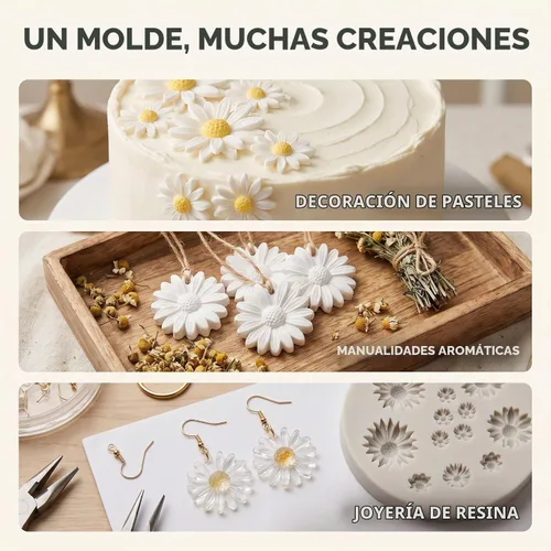 Vista 6 de 4 moldes de silicona con forma de margarita, molde de caramelo para fondant, mini moldes de chocolate con flores para decoración de pasteles