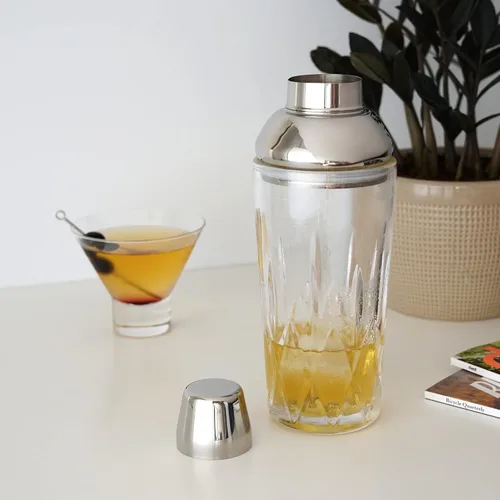Vista 6 de Viski Admiral - Coctelera para cócteles fríos, Margarita, Whisky Sour, vaso de cristal cortado con tapa de acero inoxidable y colador, elegante