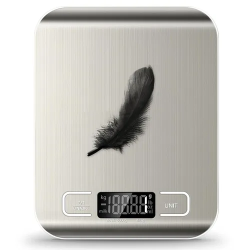 Vista 8 de Báscula de alimentos, báscula de cocina de 11 lb con función de tara de 6 unidades y pantalla LCD, báscula digital de alimentos de acero inoxidable