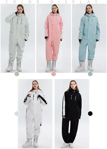 Vista 7 de ALSOGO Traje de esquí de una pieza para mujer, impermeable, aislado, con cinturón desmontable para deportes de nieve