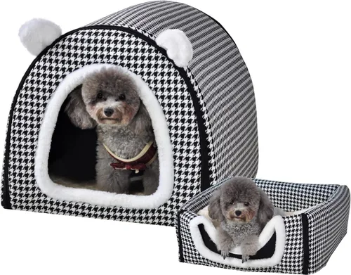 Vista 41 de Cama para gato o cama para perro, 2 formas de uso, casa de mascotas para interior con alfombra esponjosa, cubierta extraíble y lavable, fondo Grúas