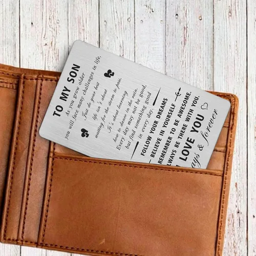 Vista 4 de CPLJW Tarjeta del Día del Padre, regalos para hijo de mamá papá - Just Do Your Best - To My Son Birthday Grabado Billetera Tarjeta Ideas de regalos