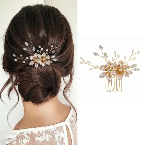Vista 11 de Accesorios para el cabello nupcial hechos a mano con cuentas - Pinzas para el cabello y peines florales para mujer