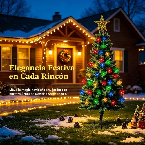 Vista 8 de Árbol de Navidad solar de 100 LED de 4 pies para decoraciones de Navidad al Árbol de Navidad para exteriores de 250 ramas, luces solares