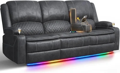 Vista 18 de Sofá reclinable de 3 plazas, sofá reclinable con consola elevable (tela, azul) Reclining Sofa with USB Removable Armrest, RV Sofa with Cup Holder