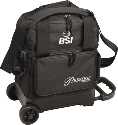 Vista 12 de BSI Dash Roller Bowling Bag with Smooth Rolling Wheels, Padded Ball Compartment, Retractable Locking Handle, & Shoe Pocket Negro/Azul/Gris