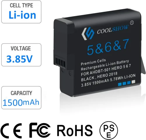 Vista 9 de COOLSHOW - Batería de repuesto para Hero 7, 6, 5 (paquete de 2) y cargador Triple Hero 7 compatible con GoPro Hero 7 Black, Hero 6 Black, Hero 5