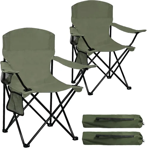 Vista 15 de Silla plegable para acampar con portavasos y bolsa de almacenamiento lateral, capacidad de 300 libras, ligera, respaldo alto, portátil para playa