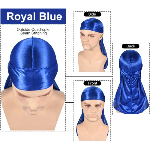 Vista 28 de Paquete de 3 piezas de durags sedosas para ondas de hombres, de regalo 1 gorra para marcar las ondas, talla única