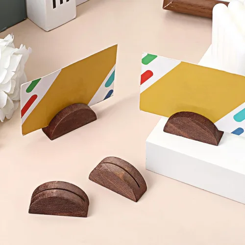 Vista 7 de Dimeho 60 soportes de madera para números de mesa de madera semicircular, soportes para tarjetas de lugar, ligeros, para interiores, para bodas