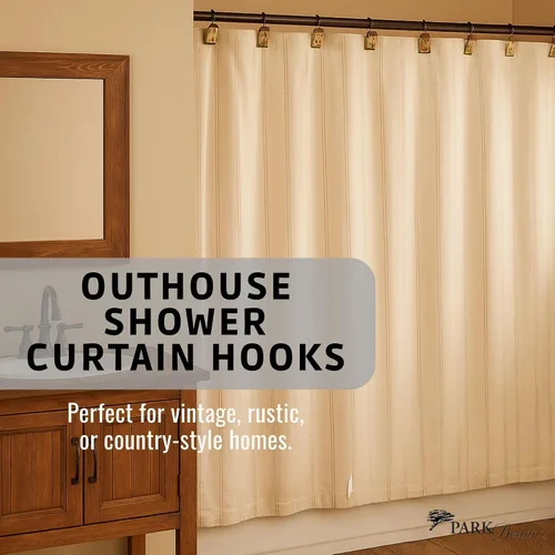 Vista 2 de Park Designs Cortina de ducha Outhouse, juego de ganchos Resina Pintado a mano Dije de país vintage Decoración de baño de granja