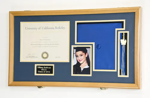 Vista 6 de Marco de diploma de graduación personalizado con borla, tapa de fotos grabado, vitrina para certificado de 11 x 8.5 pulgadas con colores Acabado