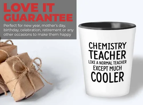 Vista 5 de Vaso de chupito para profesores, 1.5 onzas, profesor de química como un maestro normal, divertido técnico de laboratorio de moléculas químicas