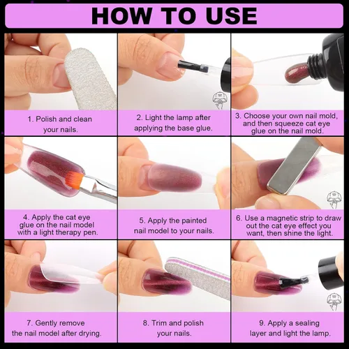 Vista 7 de Kit de uñas de gel de polietileno EBANKU ojo de gato, gel de extensión de 6 colores Kit profesional de mejora de uñas de gel magnético