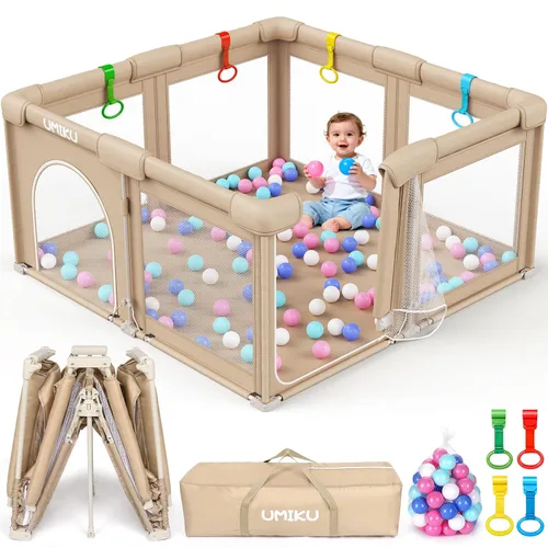 Vista 8 de Corralito plegable para bebés y niños pequeños, corralitos grandes portátiles con 2 puertas, patio de juegos para niños, valla para interiores