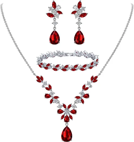 Vista 11 de Wedding Cubic Zirconia Teardrop Necklace Earrings Bracelet Sets for Brides Collar de oro 02-14K+Pendientes+Pulsera