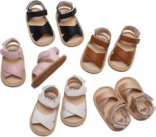 Vista 6 de HONGTEYA Sandalias para bebés y niñas de 0 a 24 meses, zapatos de verano para bebés, suela de goma antideslizante, zapatos de caminar para bebés
