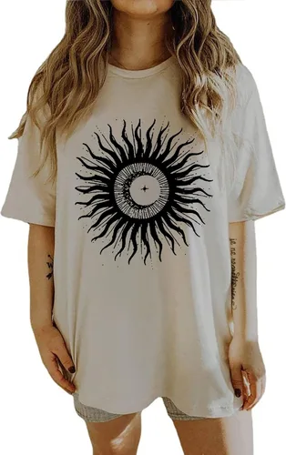 Vista 2 de CSDAJIO Camiseta holgada de manga corta para mujer, estilo casual, de gran tamaño, cuello redondo, con estampado de verano