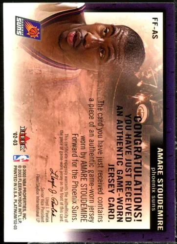 Vista 2 de Amare Stoudemire Card 2002-03 Fleer Platinum Freshman Fabric #AS