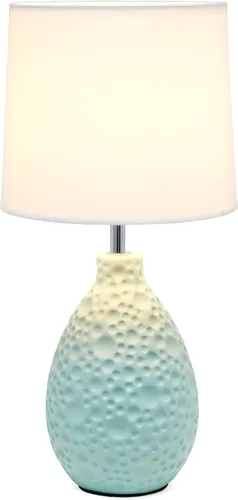 Vista 2 de Simple Designs LT2003-BLU-LB Lámpara de mesa ovalada de cerámica de estuco texturizado de 14.17 pulgadas con bombilla LED, azul