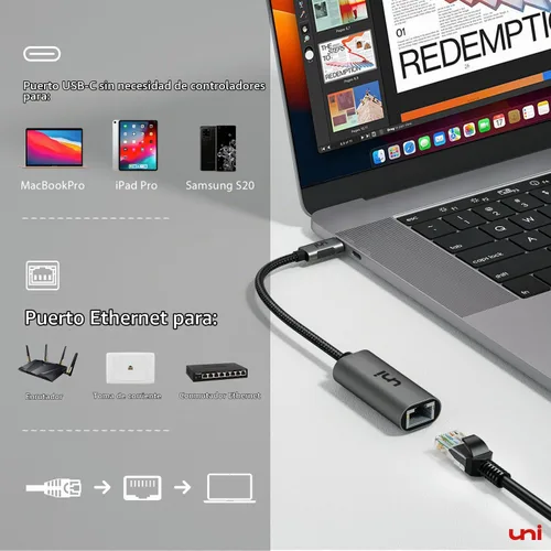 Vista 8 de uni - Adaptador USB C a Ethernet Gris
