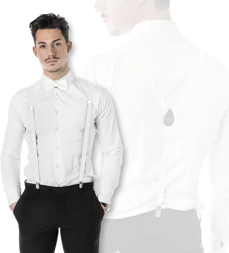 Vista 2 de ULEEMARK Tirantes para hombre, hebilla ajustable con tirantes para hombre, clip fuerte, tirantes elásticos en forma de Y y juego de pajarita