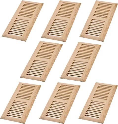 Vista 9 de Paquete de 2 piezas de rejilla de piso de madera dura de roble rojo, cubierta de ventilación empotrable, 4x10 pulgadas, con regulador, sin acabar