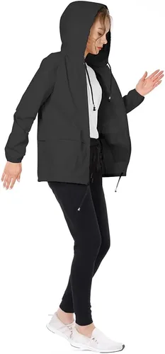 Vista 5 de Chubasquero para mujer, chaqueta ligera, impermeable, rompevientos plegable, para exteriores