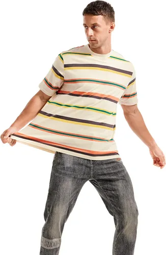 Vista 4 de KLIEGOU Camiseta a rayas con cuello redondo y ajuste holgado para hombre