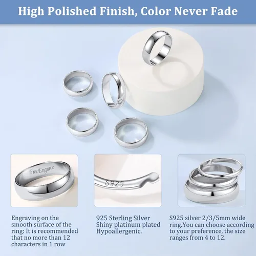 Vista 5 de Suplight Anillos entrelazados de plata de ley para mujer, anillo simple para ansiedad, anillos de polvo de estrellas lisos, anillo apilable