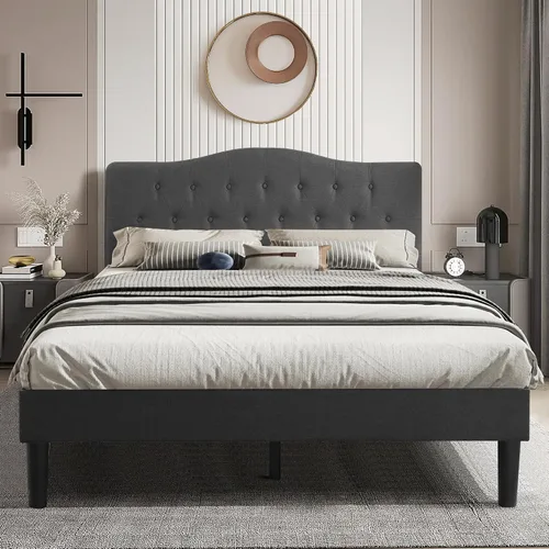 Vista 21 de VECELO Base de cama de plataforma de tamaño individual con cabecera tapizada de tela y soporte de listones de madera, no necesita somier/fácil Beige