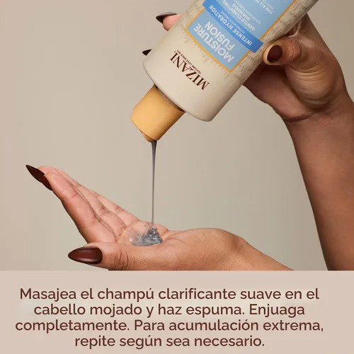Vista 5 de Mizani Moisture Fusion - Champú aclarante suave - Limpia el cabello para eliminar la acumulación, con carbón, para cabello rizado
