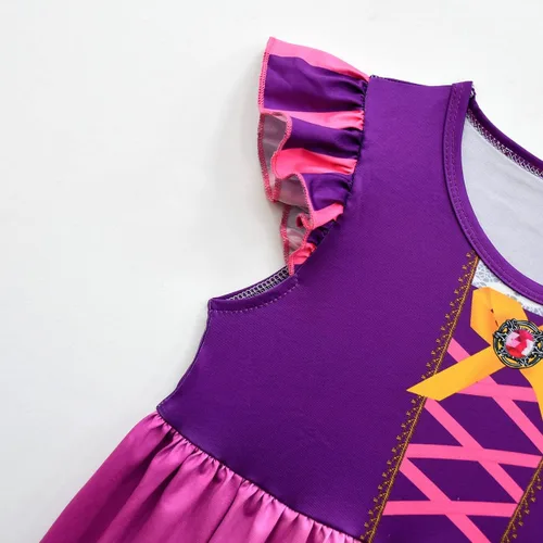 Vista 3 de Ubeufun Purple Princess Dress Rapunze Costume Dress Flutter Sleeve Party Holiday Birthday Cosplay Outfit for Toddler Kids
