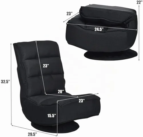 Vista 3 de ERGOMASTER Silla plegable reclinable para juegos con giro de 360 grados, 5 posiciones ajustables (negro)
