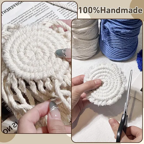 Vista 8 de Posavasos de automóvil boho de 3.8 pulgadas para portavasos, 2 posavasos para automóvil, posavasos absorbentes de macramé, bonito juego de posavasos