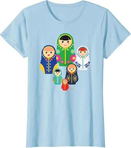 Vista 22 de Matryoshka Russian Nesting Dolls, Rusia - Camiseta de regalo, Azul / Patchwork, S