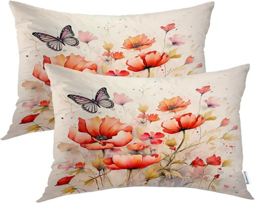 Vista 31 de Batmerry Autumn Forest Throw Pillow Covers, Yellow Orange Foliage in Fall Park Decorative Pillow Covers Digital Printing Blended for Couch Sofa Bed