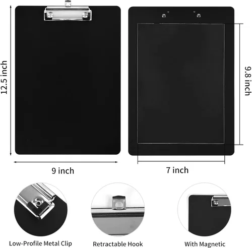 Vista 2 de 4 portapapeles magnéticos negros con clip de perfil bajo tamaño carta 9 x 12.5 pulgadas, clip estándar de tablero rígido para refrigerador