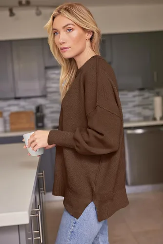 Vista 139 de Lillusory - Suéter extragrande con mangas de murciélago y cuello redondo para mujer, prenda moderna de otoño de tejido de punto sin botones