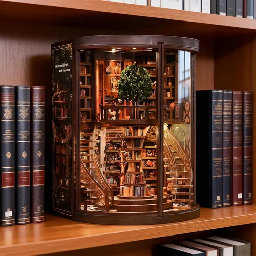 Vista 6 de Kit de rincón de libros para adultos, libro de bricolaje en miniatura, decoración de biblioteca, rompecabezas 3D de fantasía