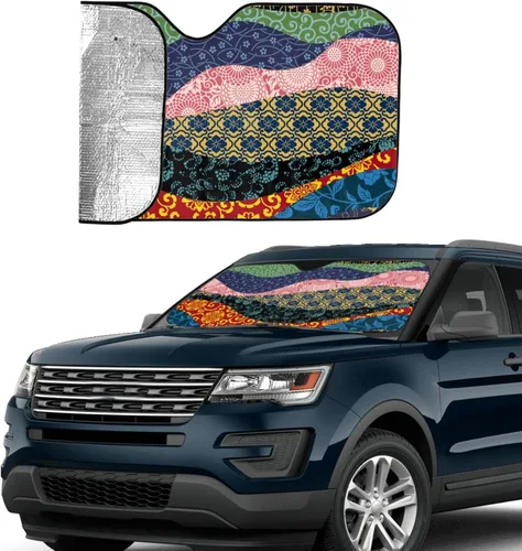 Vista 4 de Chinese Wind Wave Stitching Xiangyun Peony Mandala Windshield Shade Blocks UV Rays Keep Cool for Most Sedans SUV Truck Automotive Truck Passenger