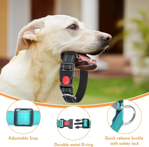 Vista 3 de Sweetude Paquete de 6 collares reflectantes para perro con hebilla de bloqueo de seguridad, suave acolchado de nailon transpirable, collar ajustable