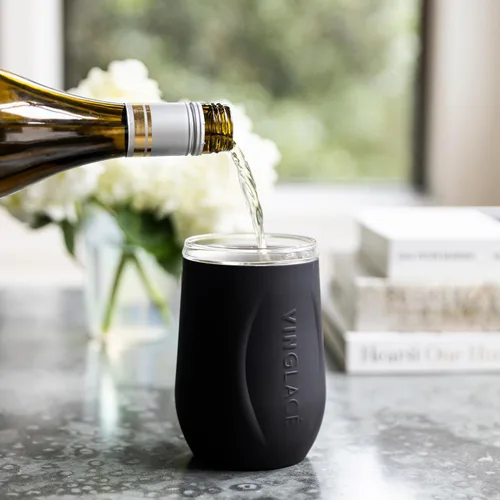 Vista 5 de Vinglacé Juego de regalo enfriador de botellas de vino, enfriador de vino portátil de acero inoxidable con 2 copas de vino sin tallo, color negro