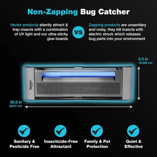 Vista 3 de Catchmaster Vector Plasma One Plata, Trampas de luz UV compactas para moscas para el hogar, trampas para mosquitos para interiores de la casa