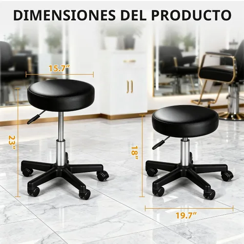 Vista 3 de Nova Microdermabrasion Taburete giratorio con ruedas, taburete giratorio ajustable para dibujar tatuajes, silla de oficina para barra de masaje Negro